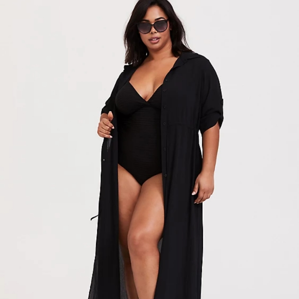 Torrid Crinkled Maxi Shirt Dress Swim Cover Up